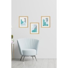 Ayışığı Dizayn Soyut Doğal Ahşap Çerçeveli 3'lü Tablo Seti