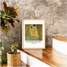 Gustav Klimt Kiss Doğal Ahşap Çerçeveli Tekli Tablo Seti