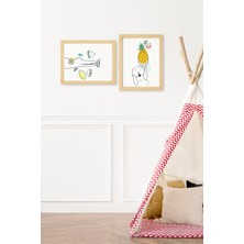 Ayışığı Dizayn Çocuk Odası Doğal Ahşap Çerçeveli 2'li Tablo Seti