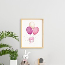 Ayışığı Dizayn Çocuk Baloons-Balon Doğal Ahşap Çerçeveli Tekli Tablo Seti