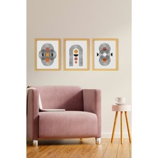 Ayışığı Dizayn Bohem & Iskandinav Doğal Ahşap Çerçeveli 3'lü Tablo Seti