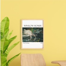 Ayışığı Dizayn Winslow Homer Deer Doğal Ahşap Çerçeveli Tekli Tablo Seti