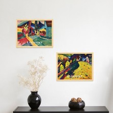 Ayışığı Dizayn Wassily Kandinsky Doğal Ahşap Çerçeveli 2'li Tablo Seti