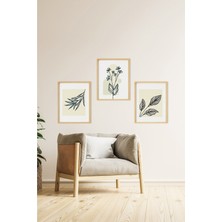 Ayışığı Dizayn Bohem & Iskandinav Doğal Ahşap Çerçeveli 3'lü Tablo Seti