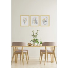 Ayışığı Dizayn Soyut Doğal Ahşap Çerçeveli 3'lü Tablo Seti