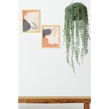 Ayışığı Dizayn Soyut Floral Doğal Ahşap Çerçeveli 2'li Tablo Seti