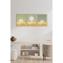 Ayışığı Dizayn Bohem & Iskandinav Doğal Ahşap Çerçeveli 3'lü Tablo Seti