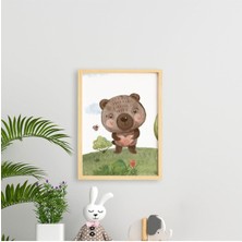 Ayışığı Dizayn Çocuk Meadow Bear-Kırda Ayı Doğal Ahşap Çerçeveli Tekli Tablo Seti