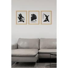 Ayışığı Dizayn Soyut Human Doğal Ahşap Çerçeveli 3'lü Tablo Seti