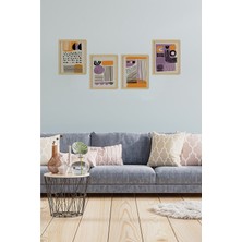 Ayışığı Dizayn Soyut Doğal Ahşap Çerçeveli 4'lü Tablo Seti