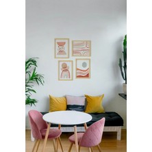 Ayışığı Dizayn Soyut Points Doğal Ahşap Çerçeveli 4'lü Tablo Seti