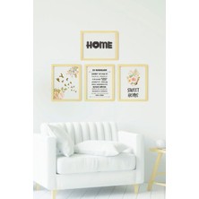 Ayışığı Dizayn Sweet Home Doğal Ahşap Çerçeveli 4'lü Tablo Seti