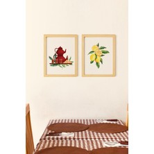 Ayışığı Dizayn Mutfak Çay Ekmek Limon Doğal Ahşap Çerçeveli 2'li Tablo Seti