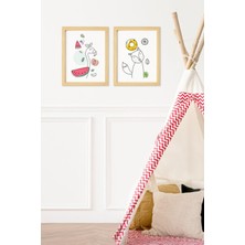 Ayışığı Dizayn Çocuk Odası Doğal Ahşap Çerçeveli 2'li Tablo Seti