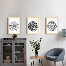 Ayışığı Dizayn Bohem & Iskandinav Scribble Circles Doğal Ahşap Çerçeveli 3'lü Tablo Seti