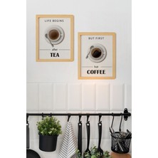 Ayışığı Dizayn Kahve Çay Doğal Ahşap Çerçeveli 2'li Tablo Seti