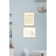 Ayışığı Dizayn Line Art Kitchen Doğal Ahşap Çerçeveli 2'li Tablo Seti