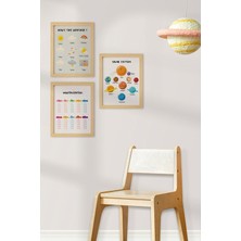 Ayışığı Dizayn Çocuk Odası Doğal Ahşap Çerçeveli 3'lü Tablo Seti