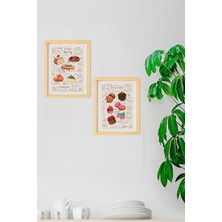 Ayışığı Dizayn Mutfak Tatlı Temalı Doğal Ahşap Çerçeveli 2'li Tablo Seti