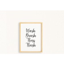 Ayışığı Dizayn Banyo-Wash Brush Floss Flush Doğal Ahşap Çerçeveli Tekli Tablo Seti