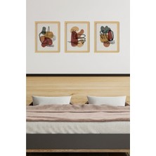 Ayışığı Dizayn Soyut Doğal Ahşap Çerçeveli 3'lü Tablo Seti