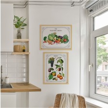 Ayışığı Dizayn Mutfak Vintage Fruits Vegetables-Meyve Sebze Doğal Ahşap Çerçeveli 2'li Tablo Seti
