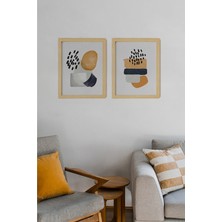 Ayışığı Dizayn Soyut Doğal Ahşap Çerçeveli 2'li Tablo Seti