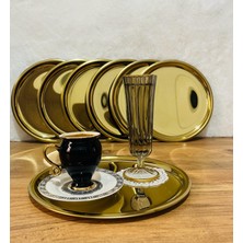 Maglor 6 Adet Gold Paslanmaz Çelik 20 cm Yuvarlak Çay, Kahve, Pasta Servis Tepsisi Dekoratif Sunum Tepsisi