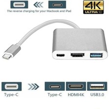 İstanbul Teknoloji 3'in 1 Type-C To HDMI 4K USB 3.0 Dönüştürücü Adaptör Macbook, Pro 2015 2016 2017 Samsung S8 S9 S10