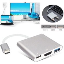 İstanbul Teknoloji 3'in 1 Type-C To HDMI 4K USB 3.0 Dönüştürücü Adaptör Macbook, Pro 2015 2016 2017 Samsung S8 S9 S10