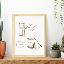 Ayışığı Dizayn Yazı Funny Bath-Komik Banyo Ahşap Çerçeveli Poster Tekli Dekor Duvar Tablo Seti