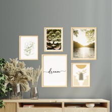 Ayışığı Dizayn Dream-Rüya Doğal Ahşap Çerçeveli Çoklu 5'li Tablo Seti