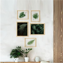 Ayışığı Dizayn Forest Leaf Doğal Ahşap Çerçeveli Çoklu 5'li Tablo Seti