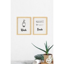 Ayışığı Dizayn Banyo Wash Brush Doğal Ahşap Çerçeveli 2'li Tablo Seti