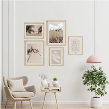 Ayışığı Dizayn Beach-Plaj Doğal Ahşap Çerçeveli Çoklu 5'li Tablo Seti