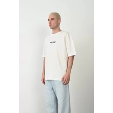 Tarz Yeri Unisex Baskılı Bisiklet Yaka Oversize T-Shirt - Beyaz