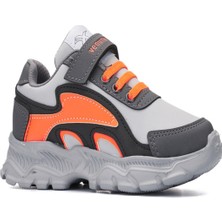 Venuma Rahat Çocuk Spor Ayakkabı Sneaker Cilt Filet Siyah/gri/turuncu