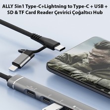 Ally 5in1 Type-C+Lightning To Type-C + USB + Sd & Tf Card Reader Çevirici Çoğaltıcı Hub