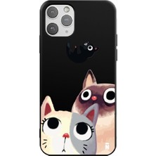 Casen iPhone 11 Pro Max Kedicikler Tasarımlı Siyah Renkli Silikon Telefon Kılıfı
