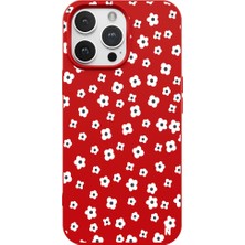 Casen iPhone 13 Pro Max Papatya Bahçesi Tasarımlı Kırmızı Renkli Silikon Telefon Kılıfı
