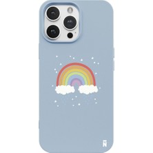 Casen iPhone 13 Pro Max Gökkuşağı Tasarımlı Mavi Renkli Silikon Telefon Kılıfı