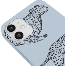 Casen iPhone 12 Mini Walking Cheetah Tasarımlı Mavi Renkli Silikon Telefon Kılıfı