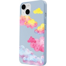 Casen iPhone 14 Colorful Clouds Tasarımlı Mavi Renkli Silikon Telefon Kılıfı