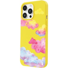 Casen iPhone 13 Pro Colorful Clouds Tasarımlı Sarı Renkli Silikon Telefon Kılıfı