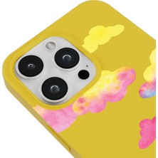 Casen iPhone 13 Pro Colorful Clouds Tasarımlı Sarı Renkli Silikon Telefon Kılıfı