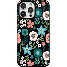 Casen iPhone 13 Pro Max Flowers Tasarımlı Siyah Renkli Silikon Telefon Kılıfı