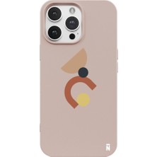 Casen iPhone 13 Pro Max Minimal Şekiller Tasarımlı Pudra Pembe Renkli Silikon Telefon Kılıfı