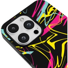 Casen iPhone 15 Pro Max Abstract Painting Tasarımlı Siyah Renkli Silikon Telefon Kılıfı