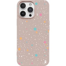 Casen iPhone 13 Pro Max Uzay Yıldızları Tasarımlı Pudra Pembe Renkli Silikon Telefon Kılıfı