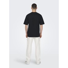 Only & Sons O Yaka Baskılı Siyah Erkek T-Shirt Onslawson Lıfe Rlx Varısty Ss Tee